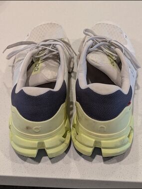 On Running Cloudrunner White Lace-Up Sneakers with Light Gray And Lime  Details